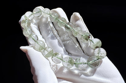 Natural Brazilian Green Phantom Quartz Beaded Bracelet, Natural Green Phantom Crystal Faceted Beads, 天然巴西满天星绿幽灵水晶刻面珠手串