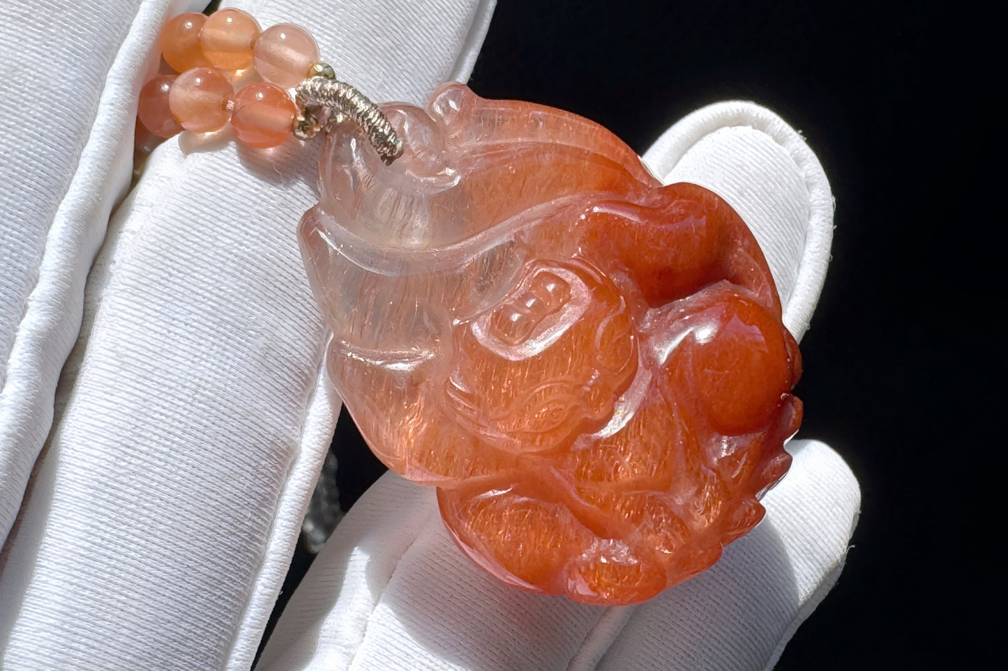 Top Grade Natural Red Rutilated Quartz Hand Carved Nine Tailed Fox Pendant, Carved Red Rutile Quartz, 天然原色正红发晶手工精雕九尾萌狐吊坠