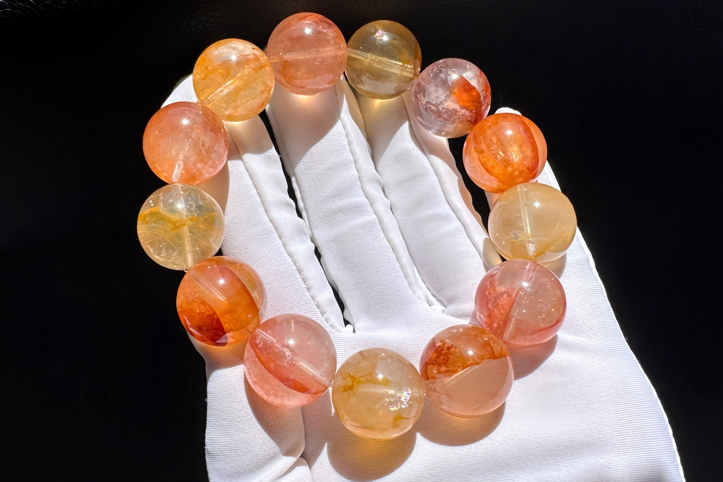 17.5mm Chunky Natural Red and Yellow Hematoid Quartz Bracelet, High grade Hematoid Quartz with Rainbows, 天然红黄双色胶花大珠珠手串