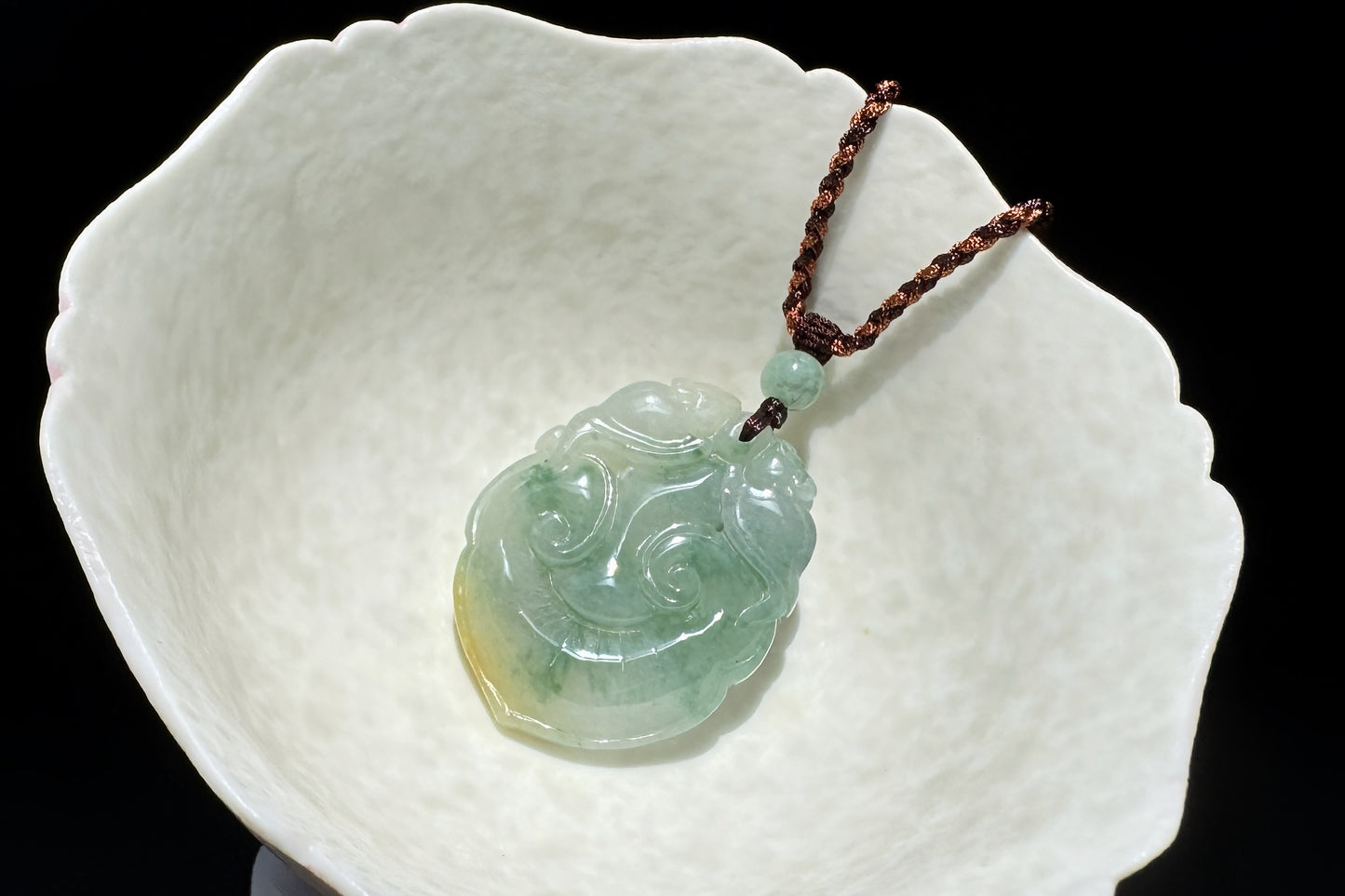 Certified Grade A Jadeite Jade Hand Carved Ruyi Pendant, Natural Carved Jade Pendant Necklace, 天然缅甸A货老坑冰润飘花黄绿双彩如意翡翠吊坠