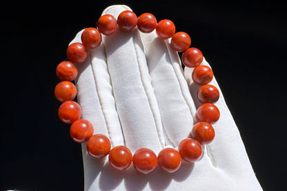 9mm Certified Natural Nanhong Agate Beads in Satin Polishing, Untreated Nanhong Agate Bracelet, 天然南红玛瑙哑光火焰玫瑰红手串