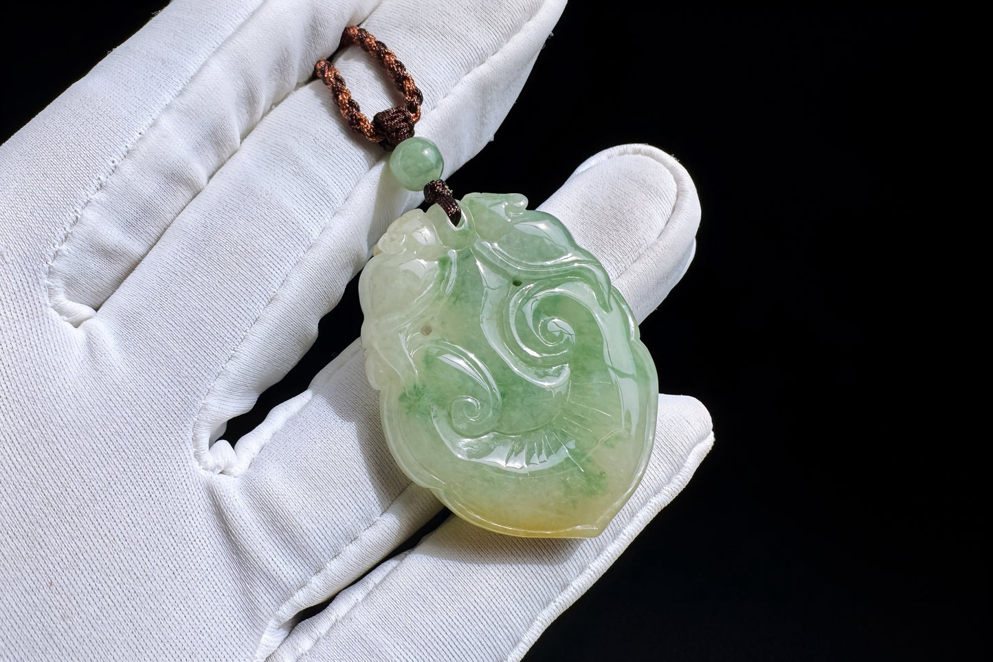 Certified Grade A Jadeite Jade Hand Carved Ruyi Pendant, Natural Carved Jade Pendant Necklace, 天然缅甸A货老坑冰润飘花黄绿双彩如意翡翠吊坠