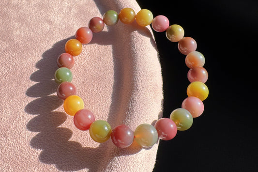 Natural Yanyuan Origin Agate Beaded Bracelet, Rainbow Color Yan-yuan Agate Bracelet, 天然盐源彩虹玛瑙西瓜色圆珠手串