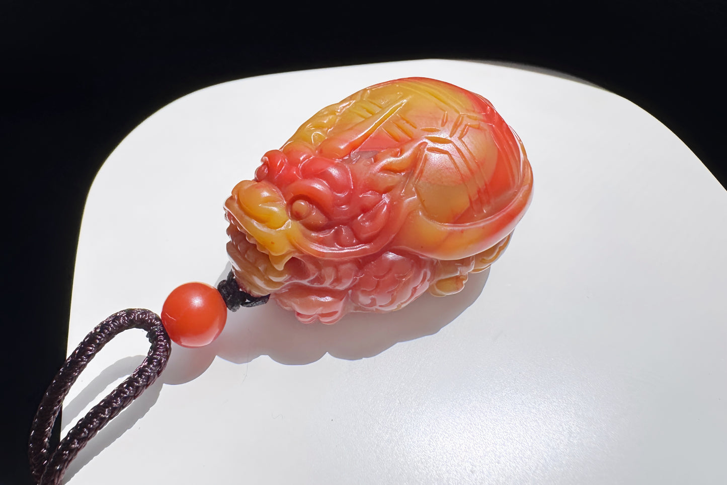 Certified High Grade Natural Nanhong Hand Carved Dragon Turtle Pendant, Yellow Nanhong Dragon Turtle Pendant, 天然黄皮包浆南红手工精雕龙龟吊坠