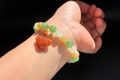Natural High Grade Hetian Nephrite Beaded Bracelet, Multi-colored Nephrite Jade Bracelet, Nanhong Charm, 天然冰润高色阶和田玉多宝手串