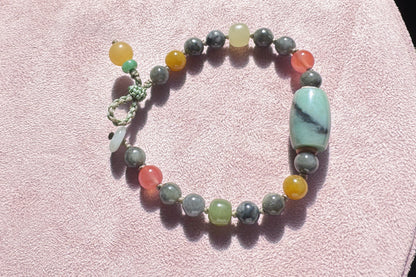 Natural Black and White Jadeite Jade Beads Bracelet, Hand Braided Black Jade Bracelet with Nanhong and Nephrite Beads, 保真天然缅甸A货翡翠飘绿乌鸡料手链