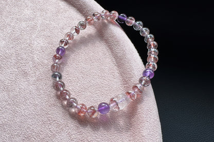 Rare Natural Pyramid Super Seven Beaded Bracelet with Super Seven Pixiu Charm, Top Grade Super Seven Bracelet, 天然招财金字塔超级七手串搭配超七貔貅