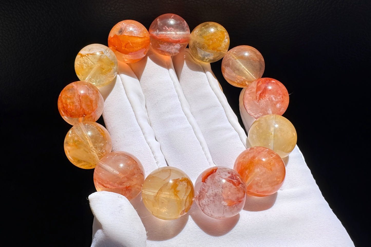 17.5mm Chunky Natural Red and Yellow Hematoid Quartz Bracelet, High grade Hematoid Quartz with Rainbows, 天然红黄双色胶花大珠珠手串