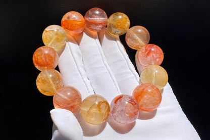 17.5mm Chunky Natural Red and Yellow Hematoid Quartz Bracelet, High grade Hematoid Quartz with Rainbows, 天然红黄双色胶花大珠珠手串
