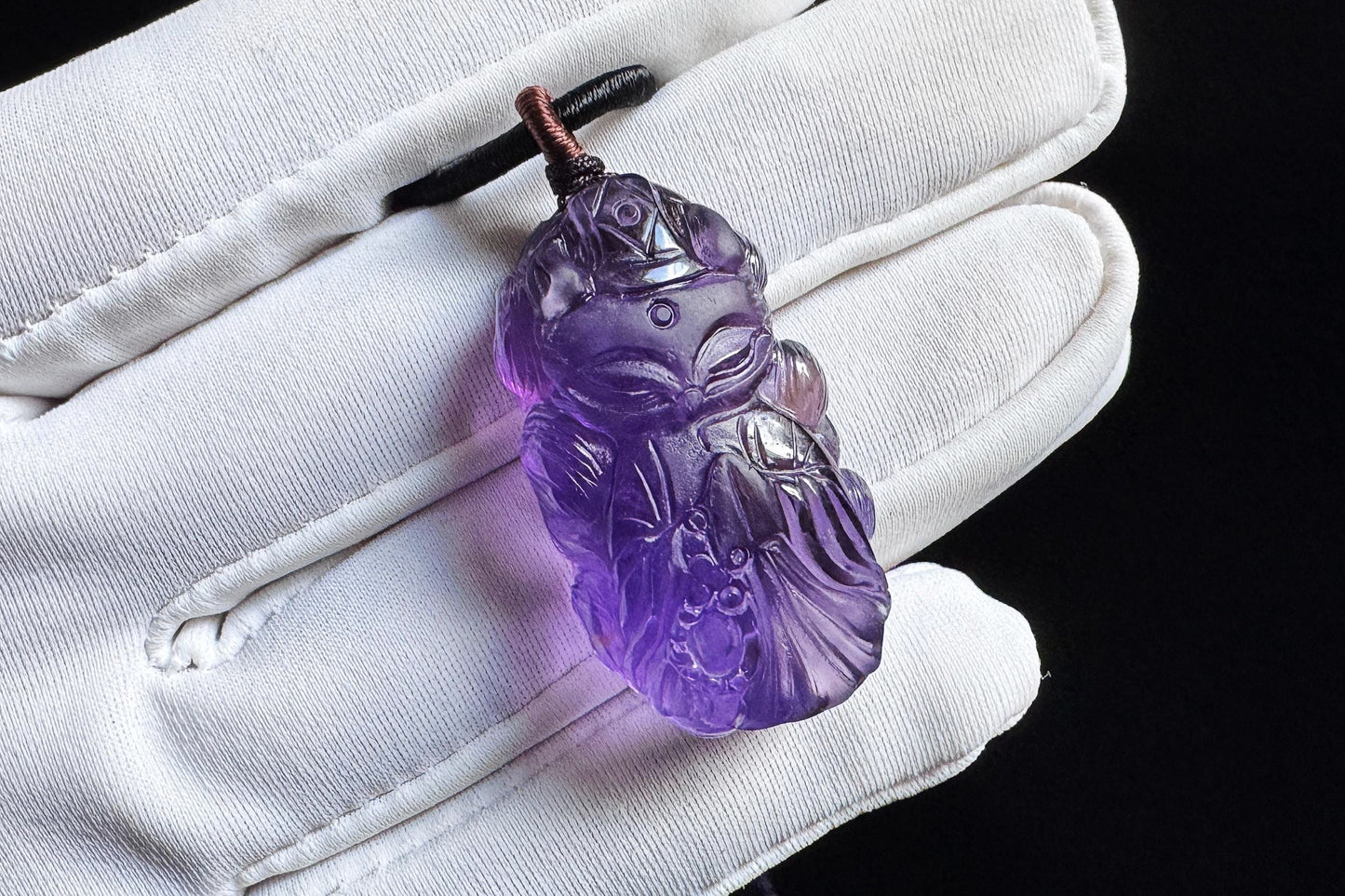Certified Top Grade Natural Brazilian Amethyst Hand Carved Fox Spirit Pendant, Deep Purple Amethyst Fox Necklace, 天然浓郁巴西紫水晶手工精雕狐仙吊坠