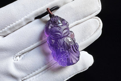 Certified Top Grade Natural Brazilian Amethyst Hand Carved Fox Spirit Pendant, Deep Purple Amethyst Fox Necklace, 天然浓郁巴西紫水晶手工精雕狐仙吊坠