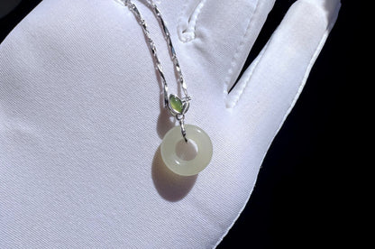 Small Natural White Nephrite Safe and Sound Pendant in S925 Silver Bamboo Shape Setting, White Green Nephrite Jade Pendant, 天然白玉平安无事牌竹节吊坠