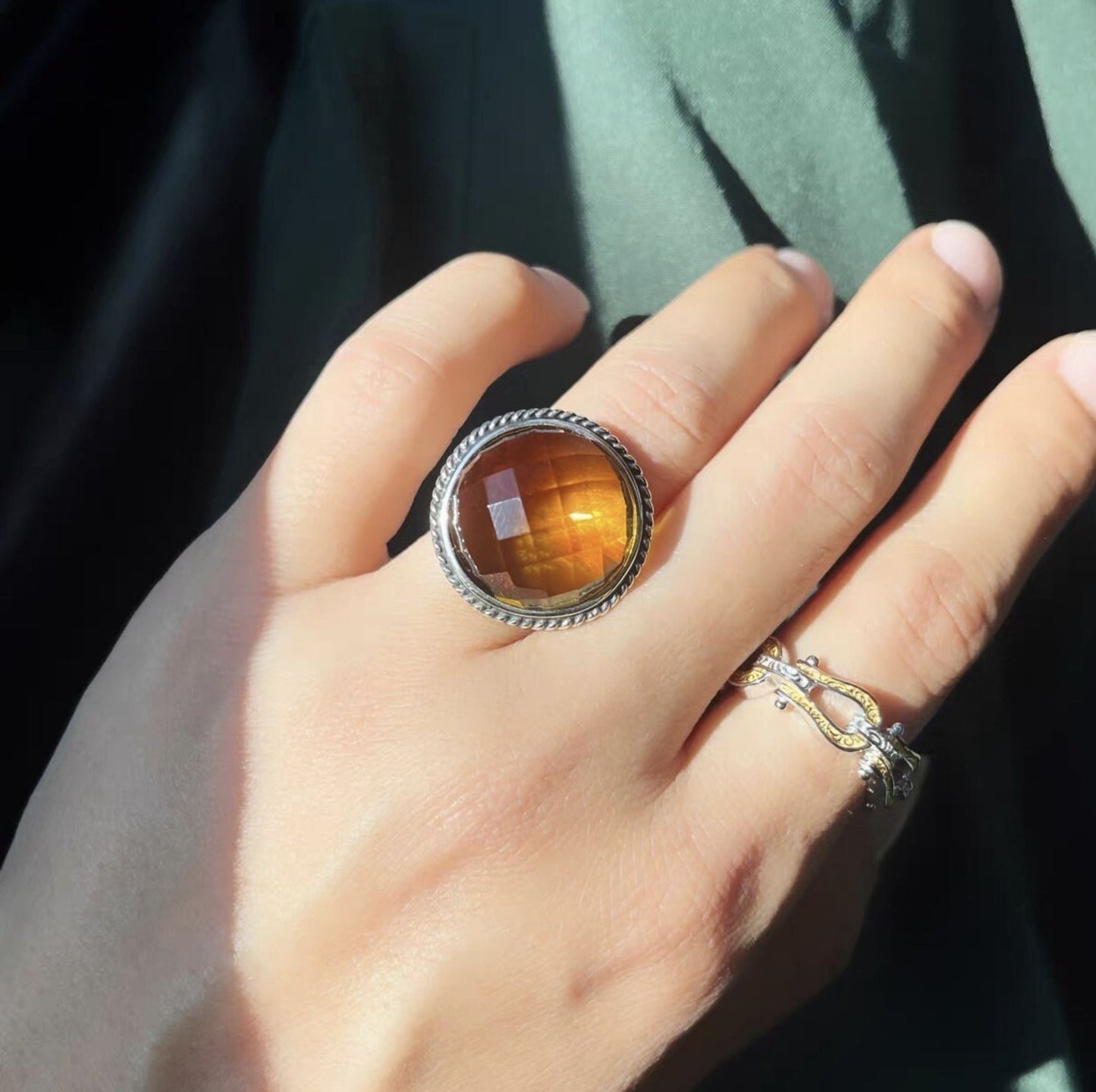 Certified Natural Gem Grade Brazilian Citrine In S925 Setting, Top Grade Large Citrine Ring, 天然巴西黄水晶戒面级暴力黄镶嵌S925银戒指