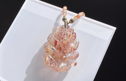 Natural Arusha Sunstone Hand Carved Nine Tailed Fox Pendant, Carved Confetti Sunstone Fox, 天然阿鲁沙水晶手工雕刻九尾狐双狐吊坠