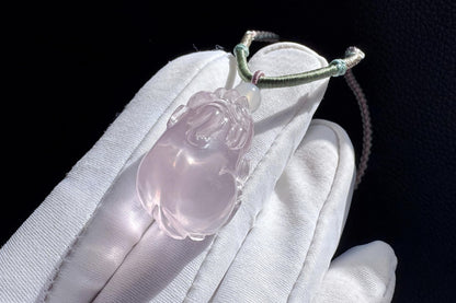 Certified Natural Mozambique Rose Quartz Hand Carved Pixiu Pendant, Rose Quartz Pixiu, 天然莫桑比克粉晶手工雕刻招财貔貅吊坠