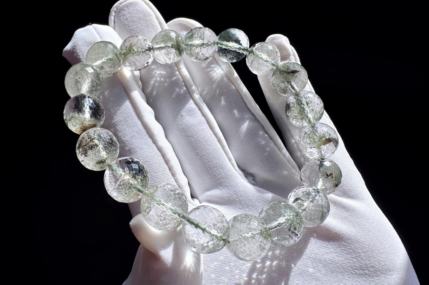 Natural Brazilian Green Phantom Quartz Beaded Bracelet, Natural Green Phantom Crystal Faceted Beads, 天然巴西满天星绿幽灵水晶刻面珠手串