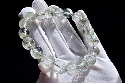Natural Brazilian Green Phantom Quartz Beaded Bracelet, Natural Green Phantom Crystal Faceted Beads, 天然巴西满天星绿幽灵水晶刻面珠手串