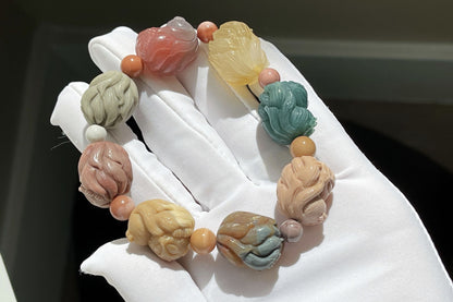 Top Grade Natural Alashan, African, and Hulun Buir Agate Hand Carved Nine Tailed Fox Bracelet, 天然原矿玉化阿拉善非红玛瑙呼伦贝尔玛瑙手工雕刻九尾趴趴狐手串