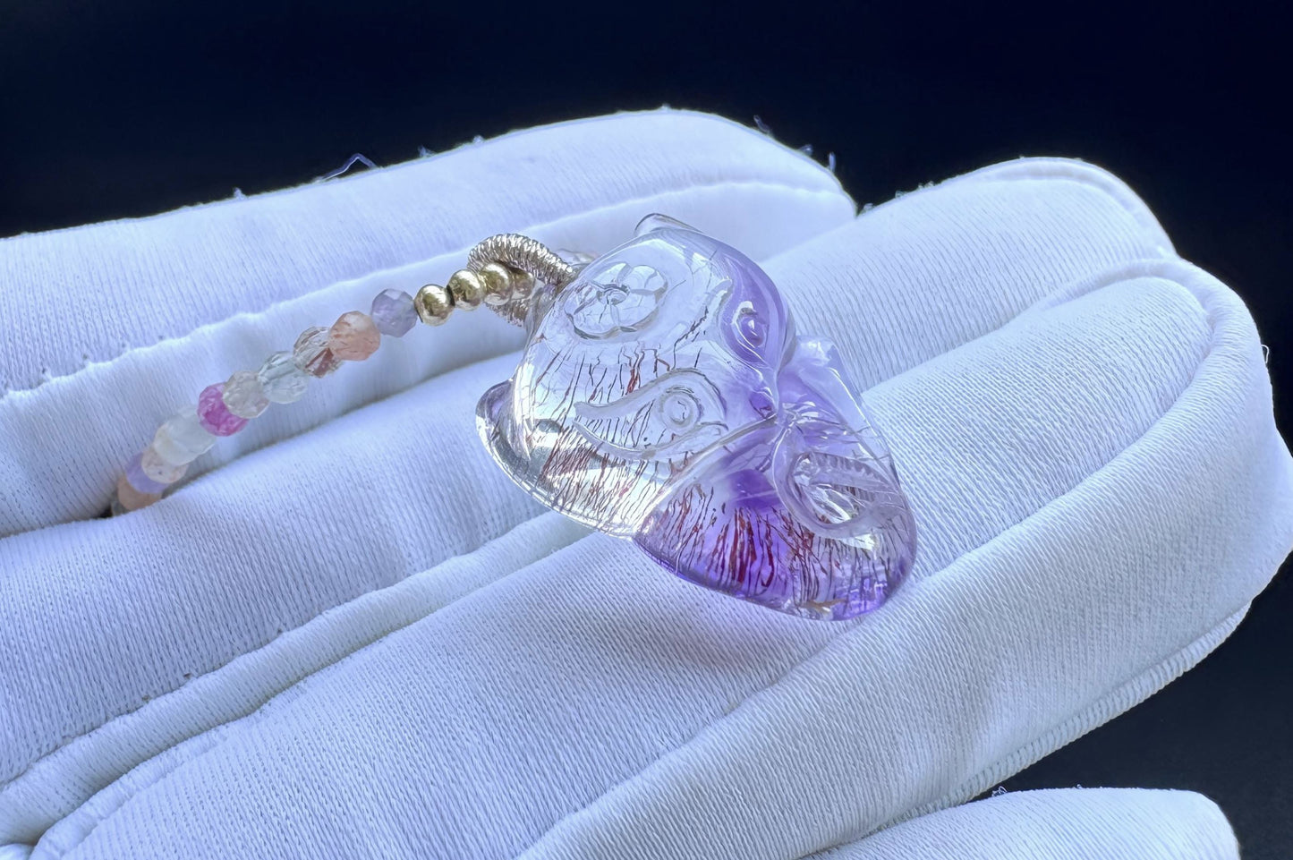 High Grade Natural Super Seven Hand Carved Fox Pendant, Super Seven Crystal Fox Necklace, 天然精品超级七手工雕刻九尾狐吊坠