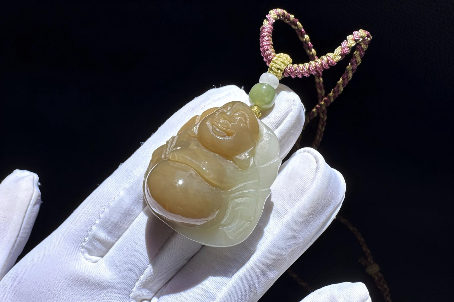 Certified High Grade Natural Nephrite Hand Carved Buddha Pendant, Brown Sugar and White Nephrite Jade Buddha, 天然高品质糖白玉手工雕刻笑佛吊坠