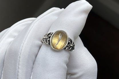 Top Grade Natural Golden Rutile Quartz Ring S925 Setting, Natural Golden Rutilated Quartz Ring, 天然钛晶板钛猫眼戒指925纯银戒托