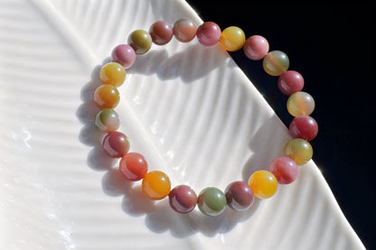 Natural Yanyuan Origin Agate Beaded Bracelet, Rainbow Color Yan-yuan Agate Bracelet, 天然盐源彩虹玛瑙西瓜色圆珠手串