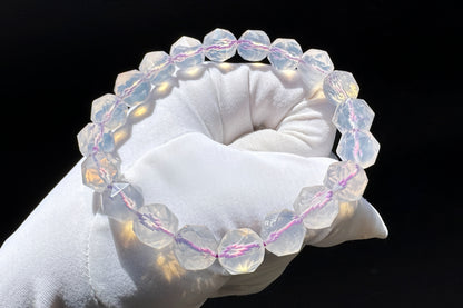 Natural Milky Lavender Moon Quartz Beaded Bracelet, Faceted Lavender Moon Quartz, 天然奶油体钻切切面紫玉晶手串