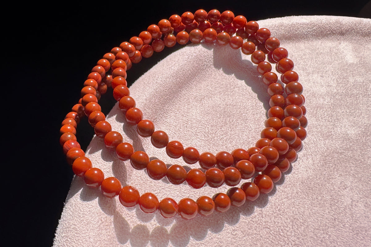 Natural Nanhong South Red Agate Beaded Four Wraps Bracelet, Unheated Sichuan Nanhong, 天然川料南红玛瑙多圈手串