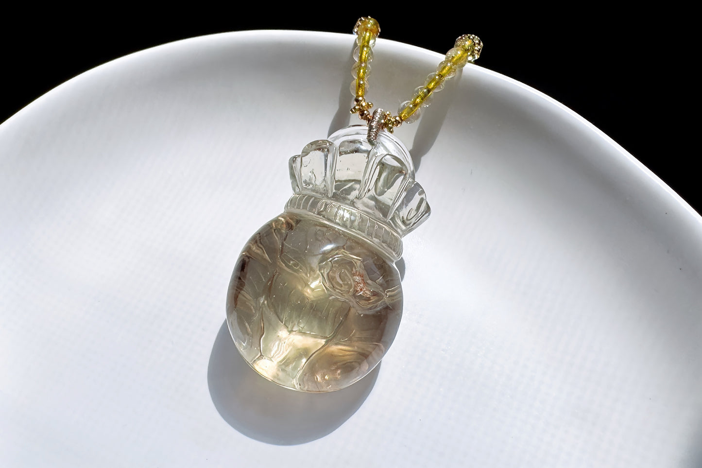 Natural Smokey Citrine Hand Carved Nine Tailed Fox and Money Bag Pendant, Smokey Citrine Necklace, 天然茶黄晶手工精雕九尾狐钱袋子吊坠