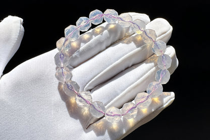 Natural Milky Lavender Moon Quartz Beaded Bracelet, Faceted Lavender Moon Quartz, 天然奶油体钻切切面紫玉晶手串
