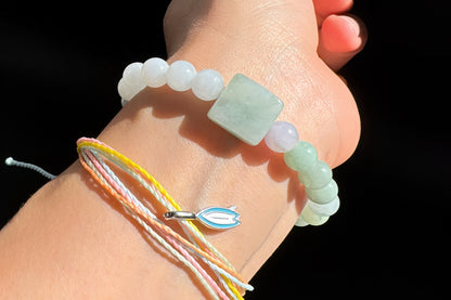 Natural Grade A Jadeite Jade Multi-Colors Bracelet, Jadeite Jade Beaded Bracelet, 天然A货翡翠多彩玉珠手串搭配翡翠无事牌
