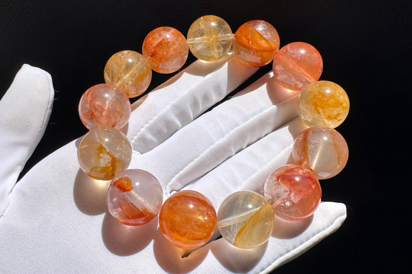 17.5mm Chunky Natural Red and Yellow Hematoid Quartz Bracelet, High grade Hematoid Quartz with Rainbows, 天然红黄双色胶花大珠珠手串