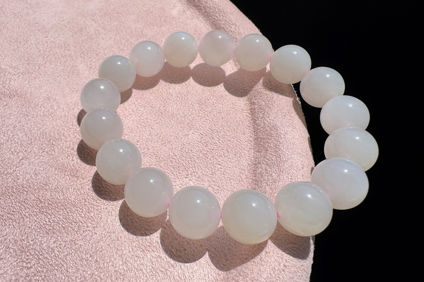 11mm Certified Natural Oufen Hetian Nephrite Bracelet, Icy Pink Hetian Nephrite Jade Beads Bracelet, 天然青海料藕粉和田玉圆珠手串