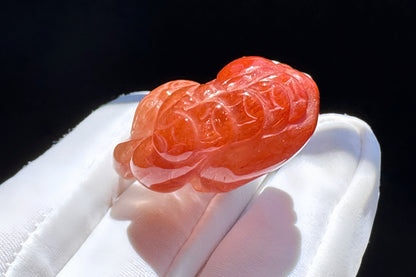 Top Grade Natural Red Rutilated Quartz Hand Carved Nine Tailed Fox Pendant, Carved Red Rutile Quartz, 天然原色正红发晶手工精雕九尾萌狐吊坠