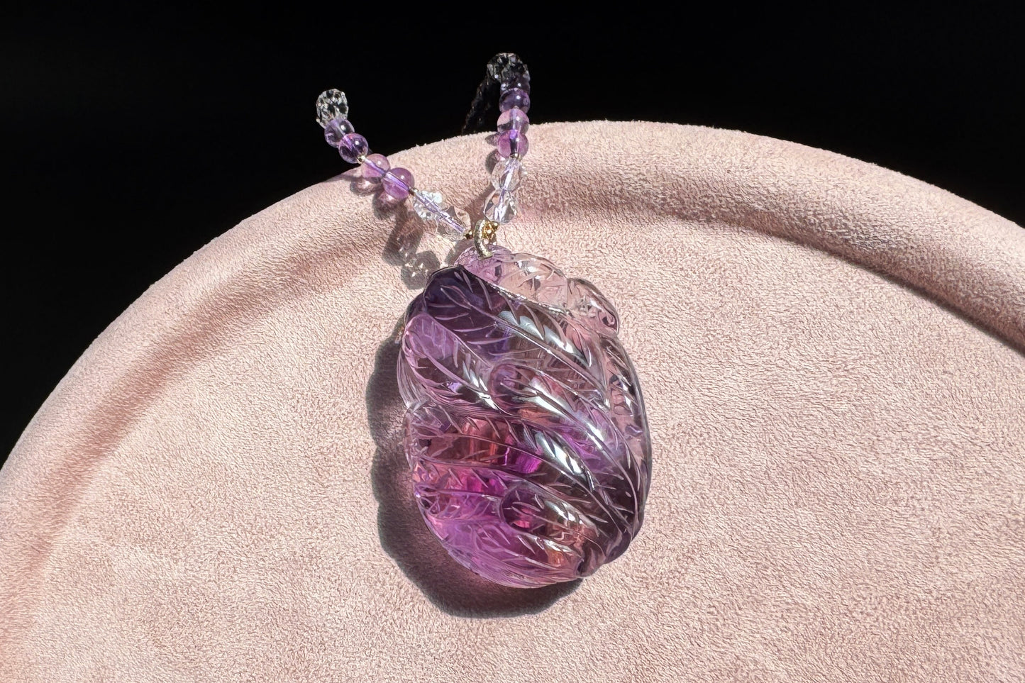 Large Naturual Amethyst Pendant Hand Carved Nine Tailed Fox and Phoenix, Brazilian Amethyst Fox and Phoenix Necklace, 天然巴西紫水晶手工雕刻九尾凤凰吊坠