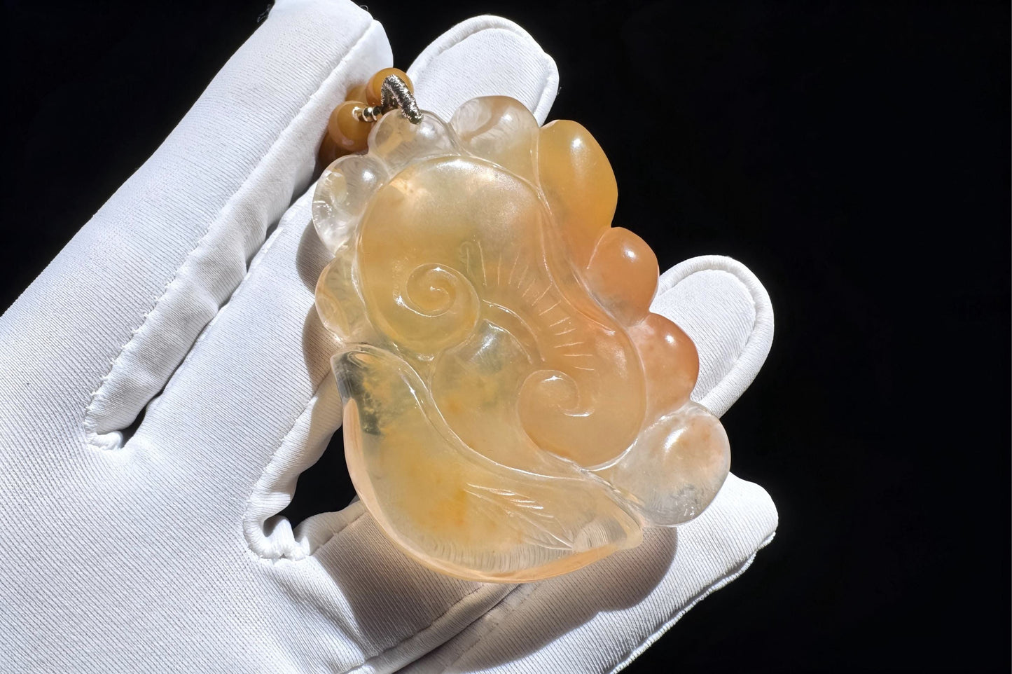 Top Grade Natural Yellow Rabbit Hair Quartz Hand Carved Nine Tailed Fox Pendant Necklace, 天然精品黄兔毛水晶手工精雕九尾狐吊坠