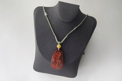 Natural Nanhong South Red Agate Hand Carved Nine Tailed Fox Pendant, Carved Nanhong Agate Fox, 天然原矿川料南红手工精雕九尾狐吊坠