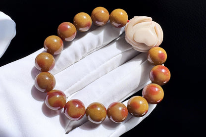 Natural Alashan Rock Beaded Bracelet with Hand Carved Alashan Nine Tailed Fox and Rabbit Charm, 天然老矿料阿拉善圆珠搭配手工精雕原矿阿拉善九尾狐