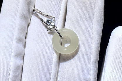 Small Natural White Nephrite Safe and Sound Pendant in S925 Silver Bamboo Shape Setting, White Green Nephrite Jade Pendant, 天然白玉平安无事牌竹节吊坠