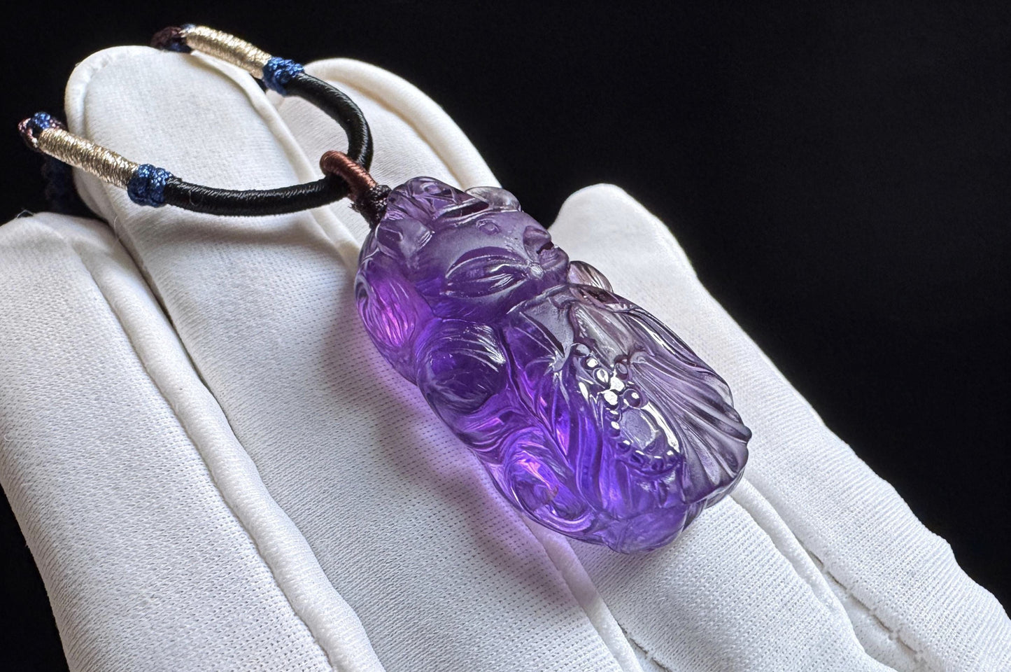 Certified Top Grade Natural Brazilian Amethyst Hand Carved Fox Spirit Pendant, Deep Purple Amethyst Fox Necklace, 天然浓郁巴西紫水晶手工精雕狐仙吊坠