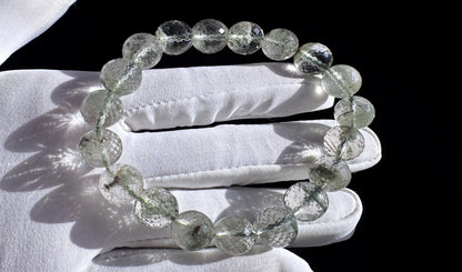 Natural Brazilian Green Phantom Quartz Beaded Bracelet, Natural Green Phantom Crystal Faceted Beads, 天然巴西满天星绿幽灵水晶刻面珠手串
