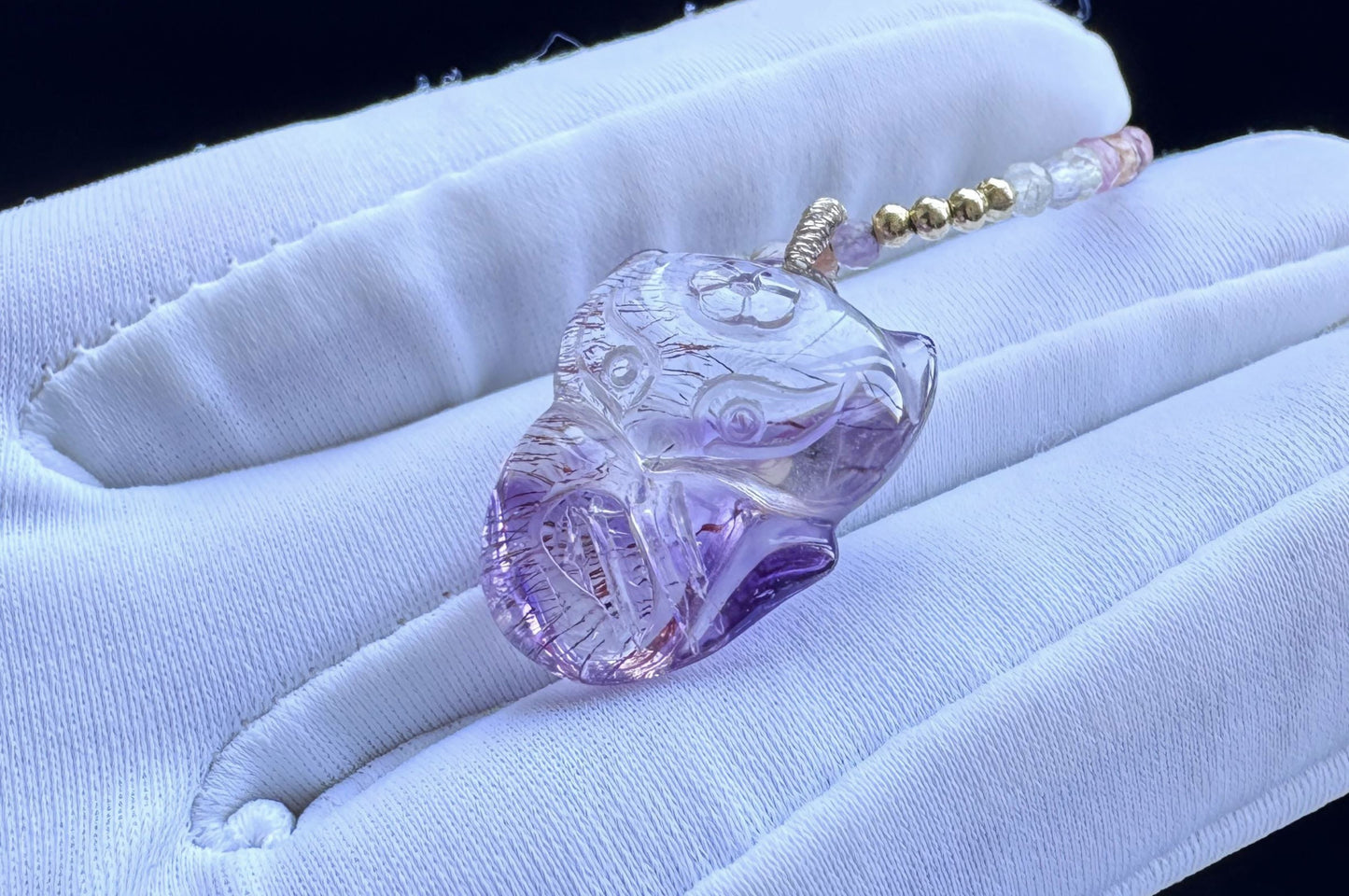 High Grade Natural Super Seven Hand Carved Fox Pendant, Super Seven Crystal Fox Necklace, 天然精品超级七手工雕刻九尾狐吊坠