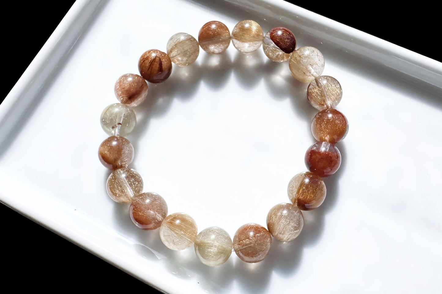 Genuine Multi-color Rutile Quartz Beaded Bracelet, Natural Untreated Cantoyancy Rutilated Quartz Bracelet, 天然巴西原色猫眼维纳斯金发晶顺发彩发晶圆珠手串