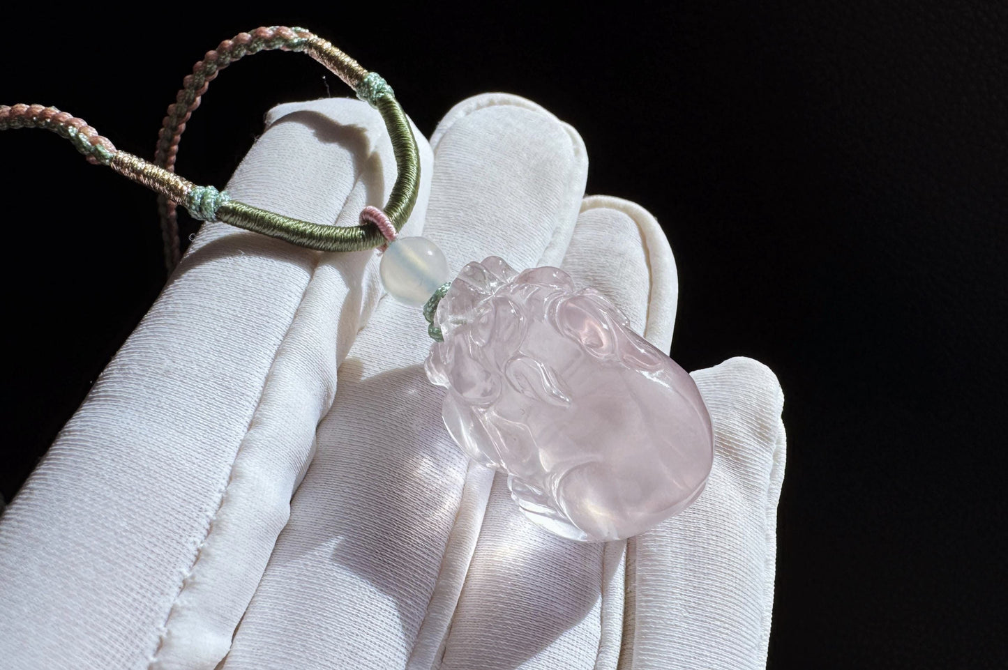 Certified Natural Mozambique Rose Quartz Hand Carved Pixiu Pendant, Rose Quartz Pixiu, 天然莫桑比克粉晶手工雕刻招财貔貅吊坠