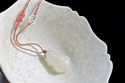 Small Natural Mutton Fat Hetian Nephrite PiXiu Pendant, Carved White Nephrite Jade Pixiu, Suet Jade Necklace, 天然羊脂白玉貔貅吊坠