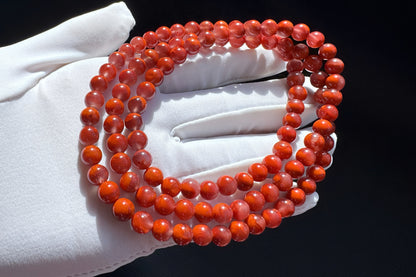 Certified Natural Nanhong Agate Bracelet, Nanhong Bracelet, Untreated Nanhong Agate Beads Jelly Like Texture, 天然南红玛瑙火焰纹圆珠多圈手串