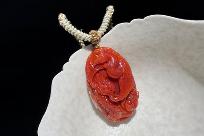 Certified Natural Baoshan Nanhong Agate in Red and White Material, Hand Carved Nanhong South Red Agate Phoenix Pendant, 天然保山南红玛瑙手工精雕凤凰吊坠