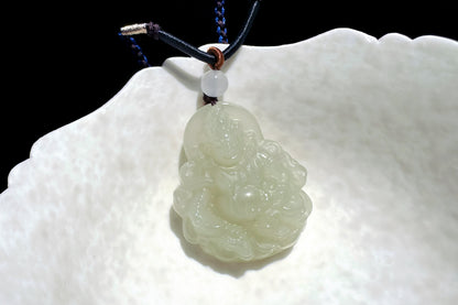 Certified Natural Icy Hetian Nephrite Mahakala Pendant, Carved Sunny Lake Green Nephrite Jade Pendant, 天然冰底晴水料和田玉大黑天吊坠