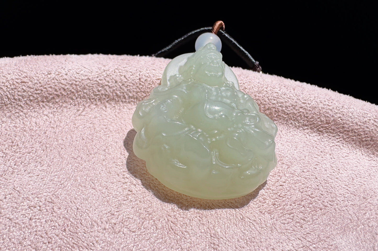 Certified Natural Icy Hetian Nephrite Mahakala Pendant, Carved Sunny Lake Green Nephrite Jade Pendant, 天然冰底晴水料和田玉大黑天吊坠