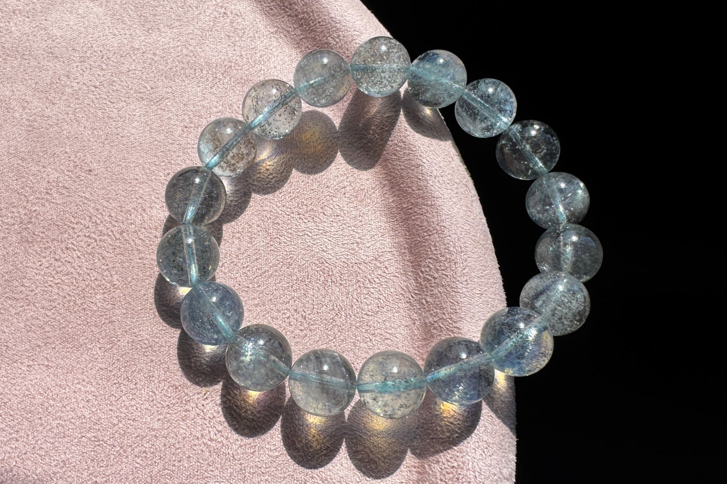 11mm Natural Aquamarine with Black Mica Inclusions Beaded Bracelet, Shiny Aquamarine Bracelet, March Birthstone, 海蓝宝带黑云母共生手串